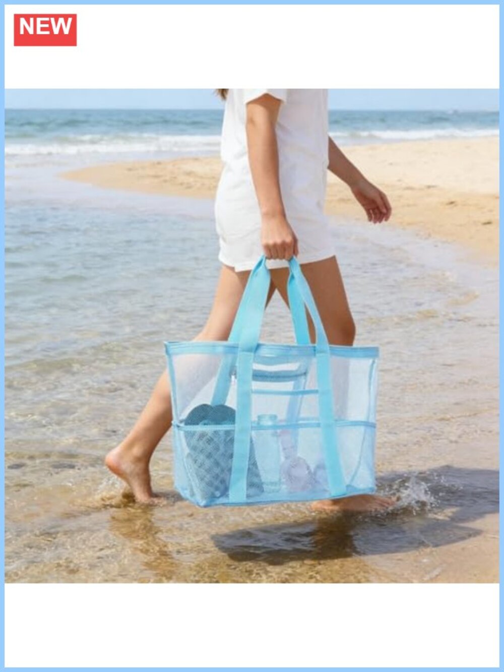 Large Oversized Sandproof Beach Tote Bag with Zipper Foldable Family Vacation - Picture 4 of 6